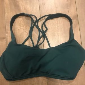 Forest green strappy sports bra